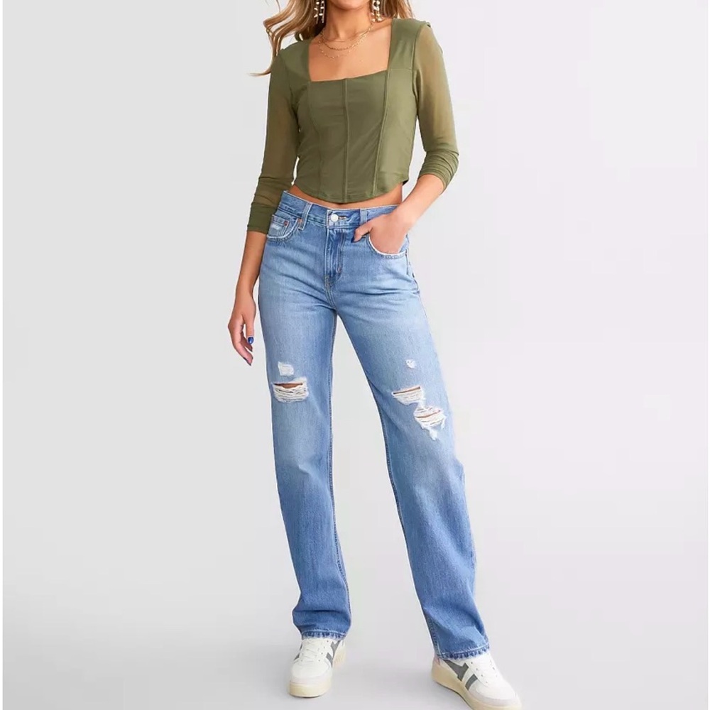 Levi’s Low Pro Strait Denim Jeans Cotton Women’s 24 Casual Essential Distressed